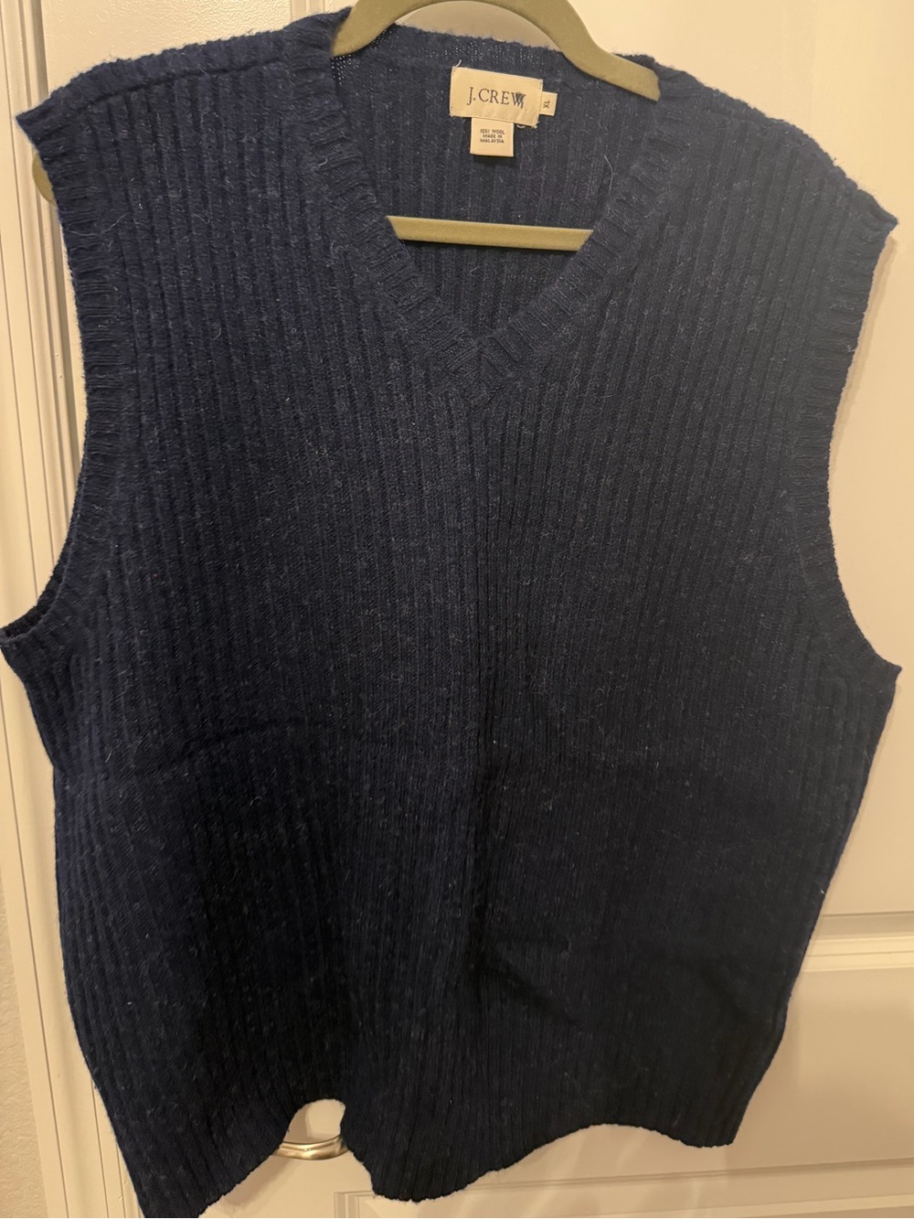 J. Crew Navy Ribbed 100% Wool V-Neck Sweater Vest
